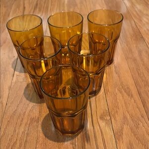 6 Vintage Amber Glasses